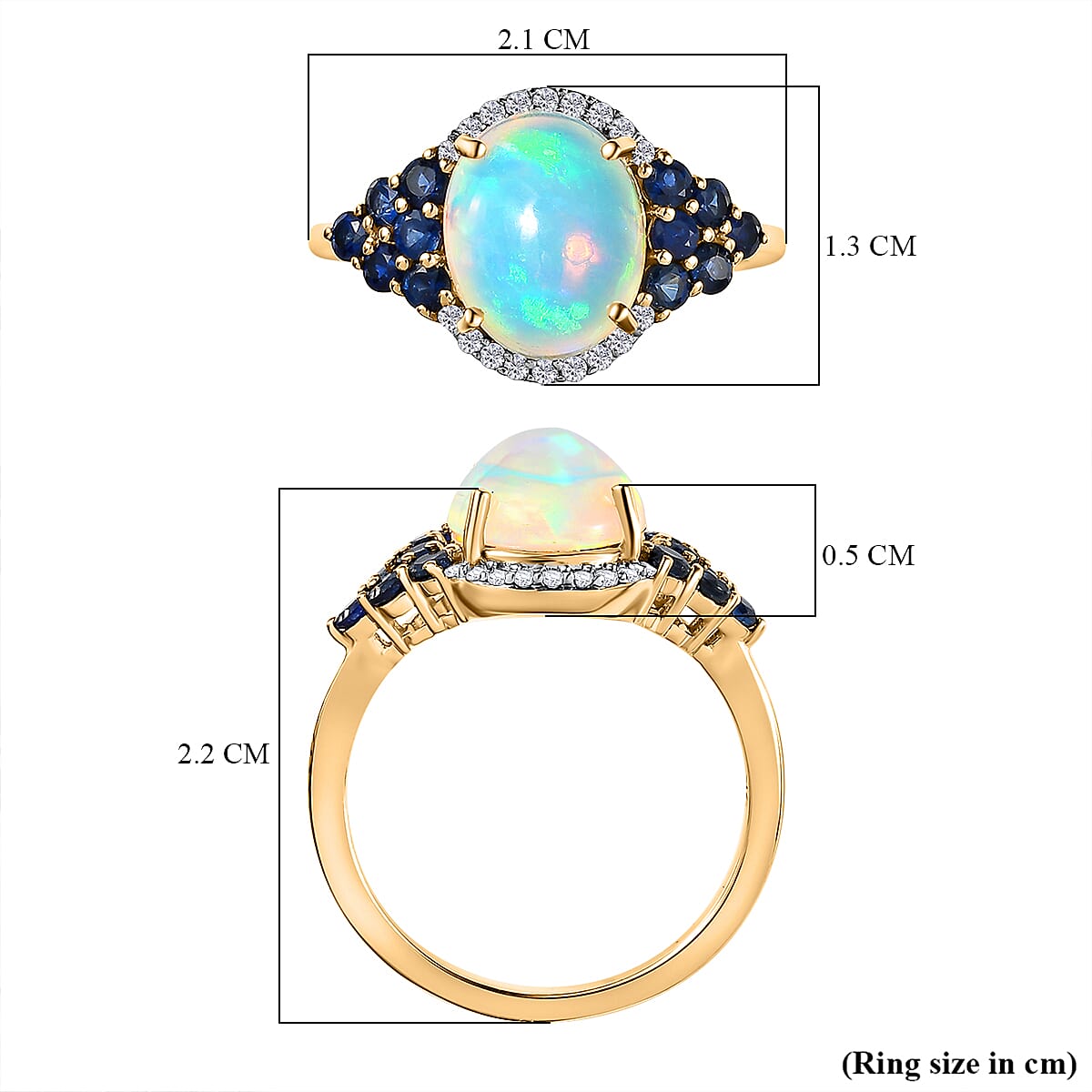 9K Yellow Gold Ethiopian Welo Opal, Moissanite &amp; Blue Sapphire Ring 2.45 Ct. 7623746 5