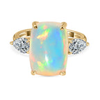 9K Yellow Gold Ethiopian Welo Opal & Moissanite Ring 5.57 Ct.