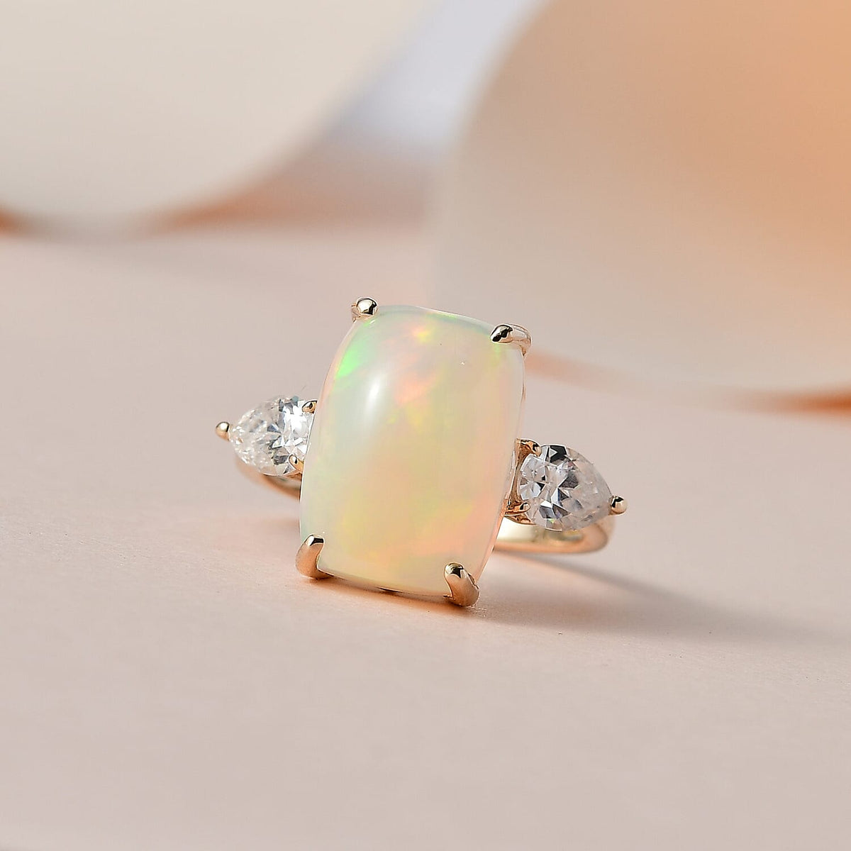 9K Yellow Gold AA Ethiopian Opal, Moissanite Ring 5.16 ct, Gold Wt. 2.5 Gms, 5.570  Ct. 7660852 1