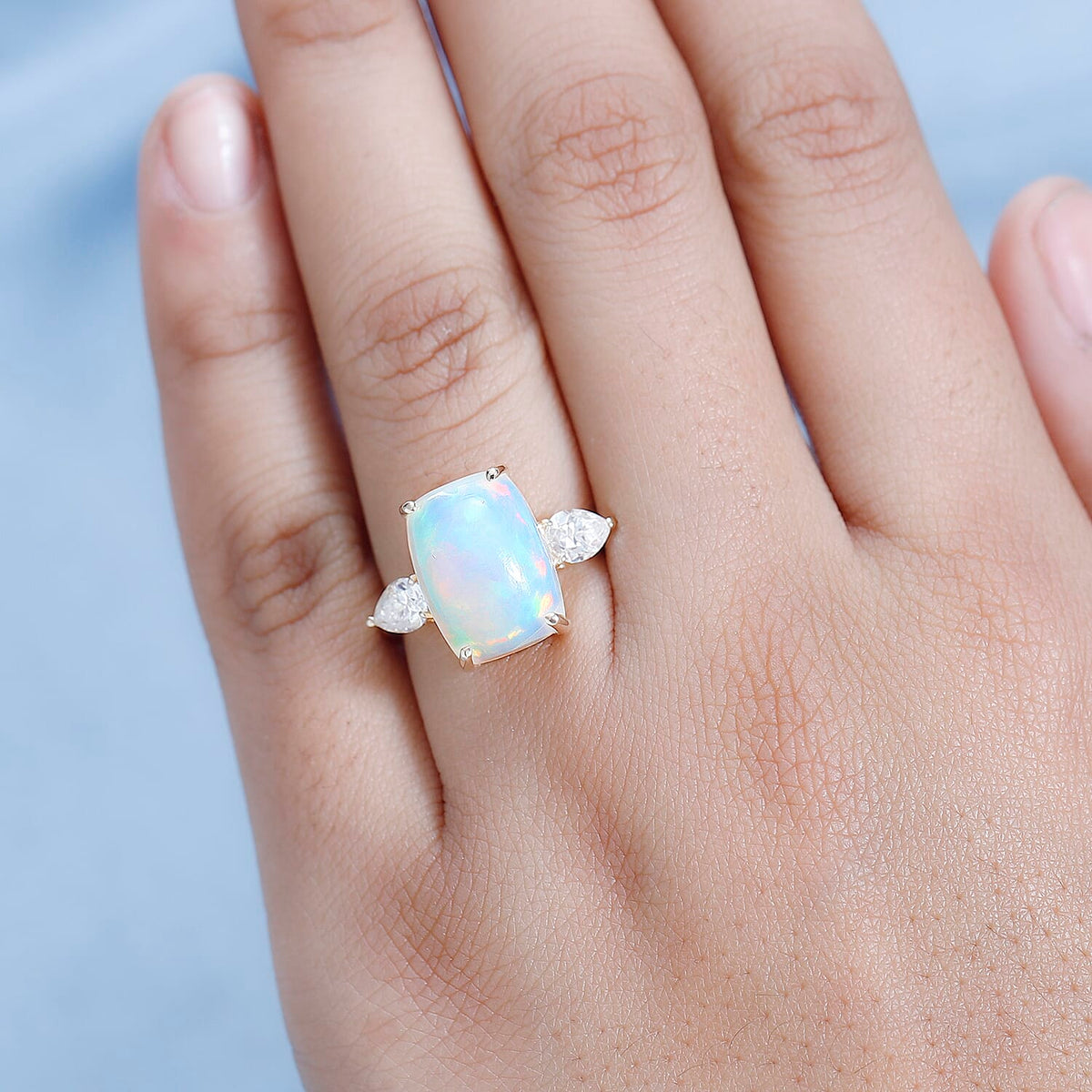 9K Yellow Gold AA Ethiopian Opal, Moissanite Ring 5.16 ct, Gold Wt. 2.5 Gms, 5.570  Ct. 7660852 3