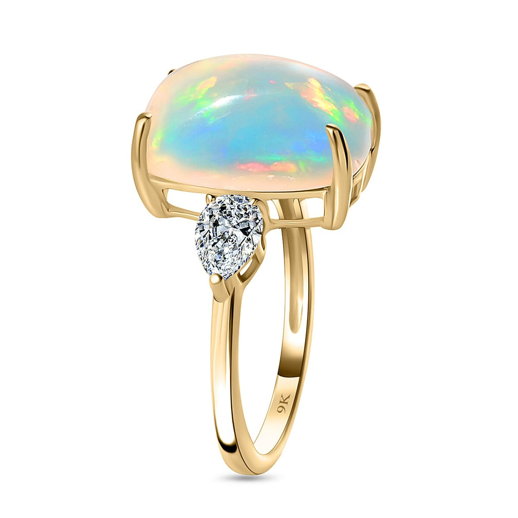 9K Yellow Gold Ethiopian Welo Opal & Moissanite Ring 5.57 Ct.