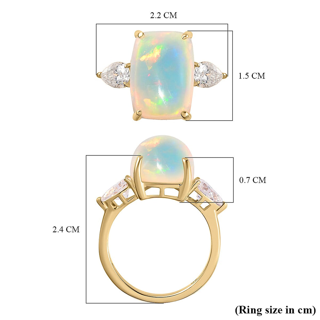 9K Yellow Gold Ethiopian Welo Opal & Moissanite Ring 5.57 Ct.