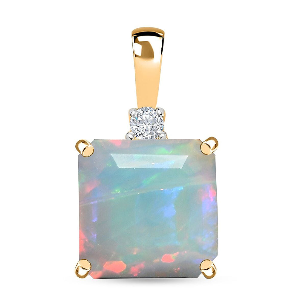 9K Yellow Gold Ethiopian Welo Opal & Moissanite Pendant 2.94 Ct