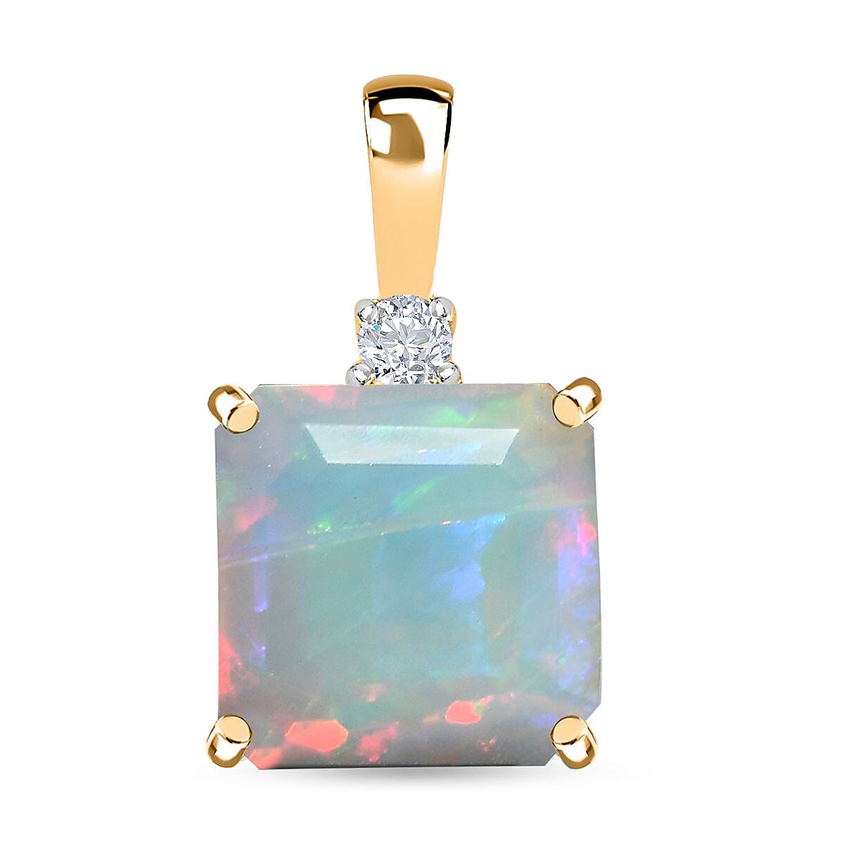9K Yellow Gold Ethiopian Welo Opal &amp; Moissanite Pendant 2.94 Ct 7656937 0