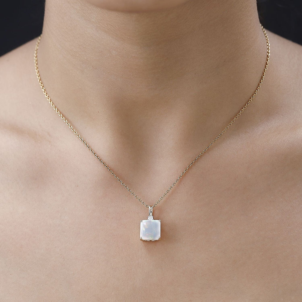 9K Yellow Gold Ethiopian Welo Opal & Moissanite Pendant 2.94 Ct
