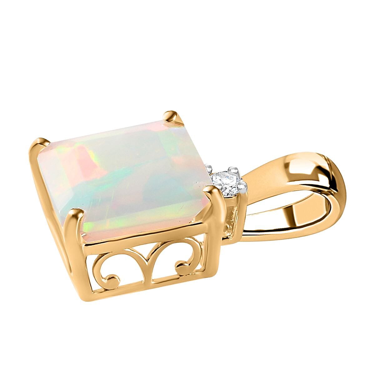 9K Yellow Gold Ethiopian Welo Opal &amp; Moissanite Pendant 2.94 Ct 7656937 5