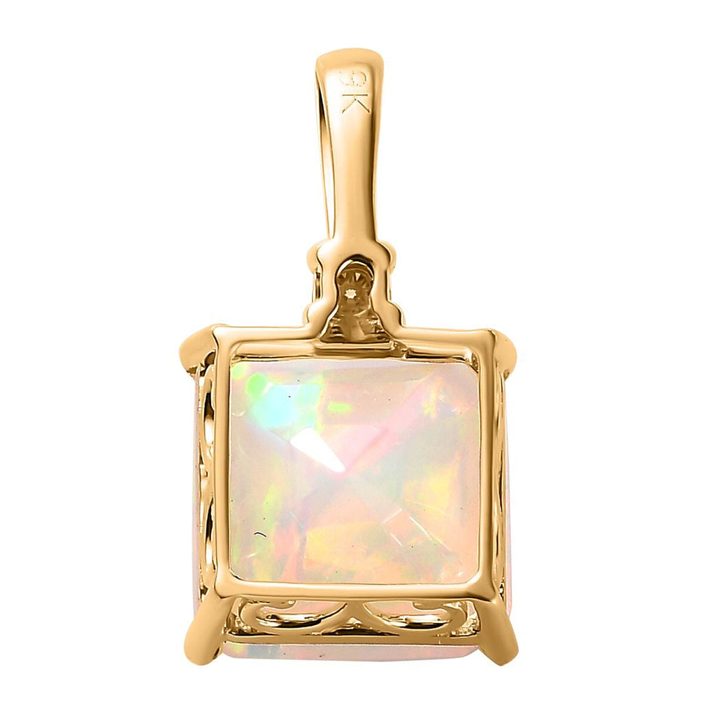 9K Yellow Gold Ethiopian Welo Opal & Moissanite Pendant 2.94 Ct