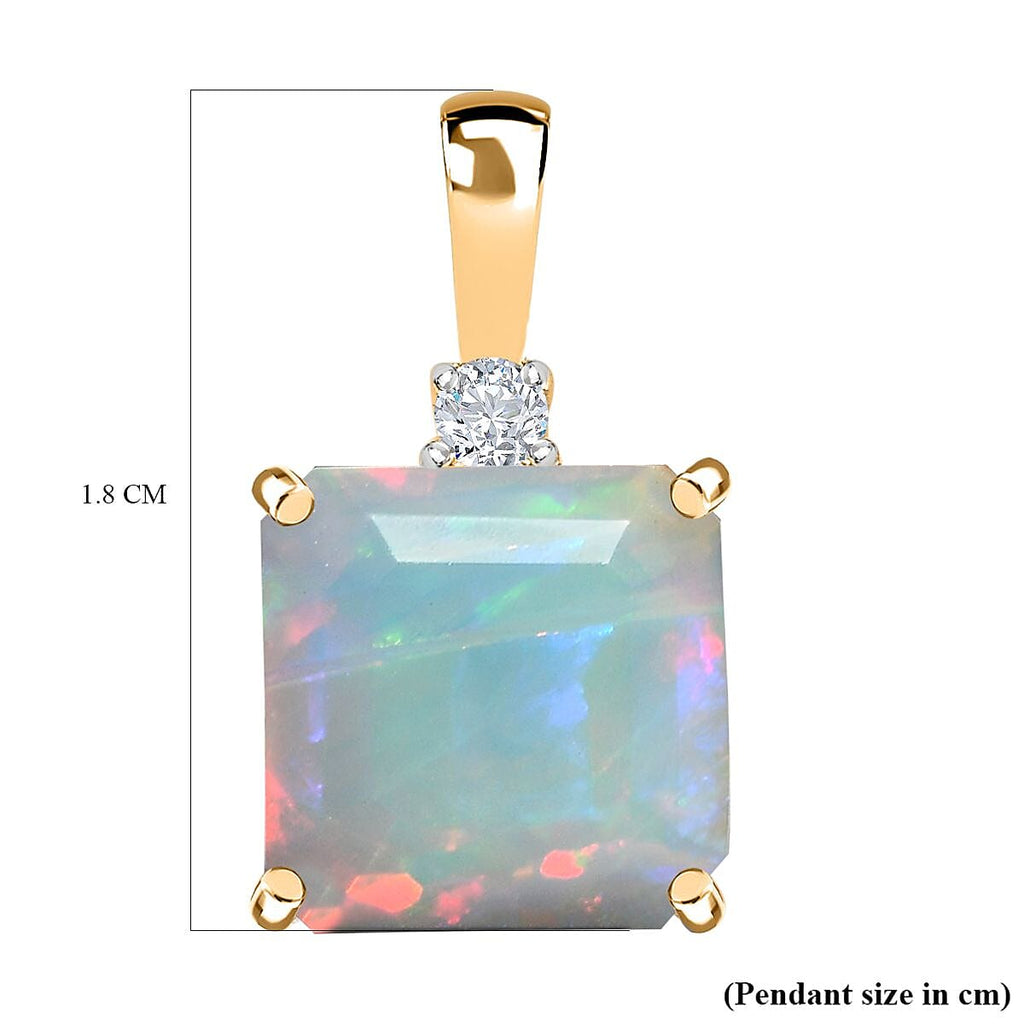 9K Yellow Gold Ethiopian Welo Opal & Moissanite Pendant 2.94 Ct
