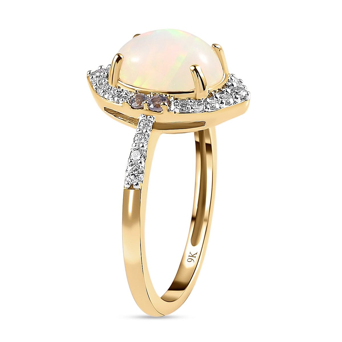 9K Yellow Gold AA Ethiopian Opal, Moissanite and Tanzanite Cluster Ring 1.49 ct 7189300 6