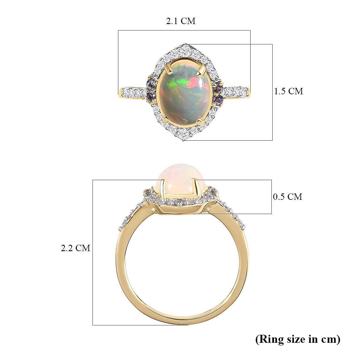 9K Yellow Gold AA Ethiopian Opal, Moissanite and Tanzanite Cluster Ring 1.49 ct 7189300 10