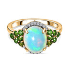 9K Yellow Gold  Ethiopian Welo Opal, Moissanite & Natural Chrome Diopside Ring 2.34 Ct.