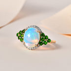9K Yellow Gold  Ethiopian Welo Opal, Moissanite & Natural Chrome Diopside Ring 2.34 Ct.