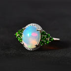 9K Yellow Gold  Ethiopian Welo Opal, Moissanite & Natural Chrome Diopside Ring 2.34 Ct.
