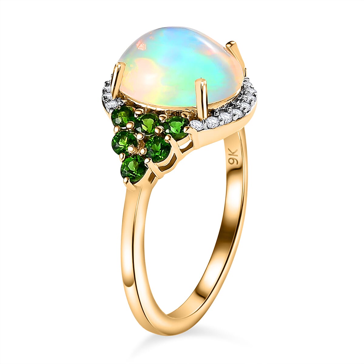 Ethiopian Welo Opal, Moissanite and Natural Chrome Diopside Halo Ring in 9K Yellow Gold 7623835 3