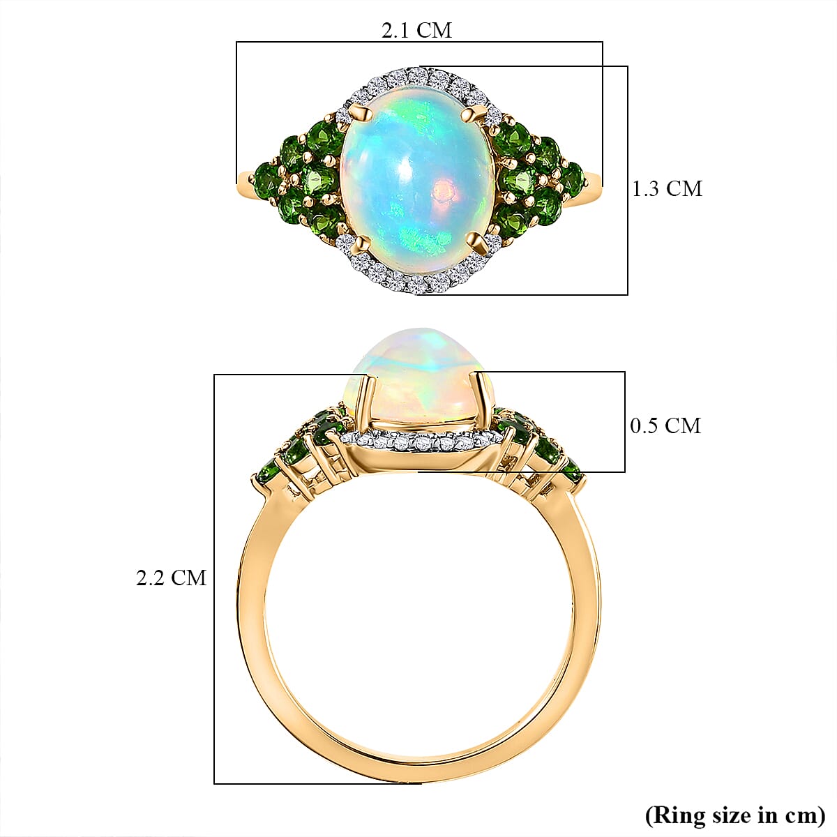 Ethiopian Welo Opal, Moissanite and Natural Chrome Diopside Halo Ring in 9K Yellow Gold 7623835 5