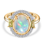 9K Yellow Gold Ethiopian Opal, Peridot & Moissanite Ring 2.42 Ct.