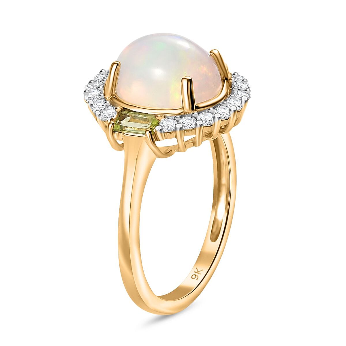 9K Yellow Gold Ethiopian Opal, Peridot &amp; Moissanite Halo Ring 2.42 Ct. 7985546 4