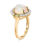 9K Yellow Gold Ethiopian Opal, Peridot & Moissanite Ring 2.42 Ct.