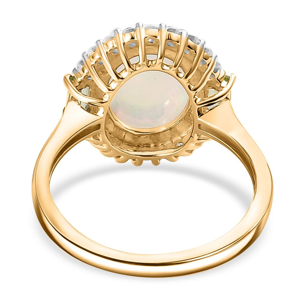 9K Yellow Gold Ethiopian Opal, Peridot & Moissanite Ring 2.42 Ct.