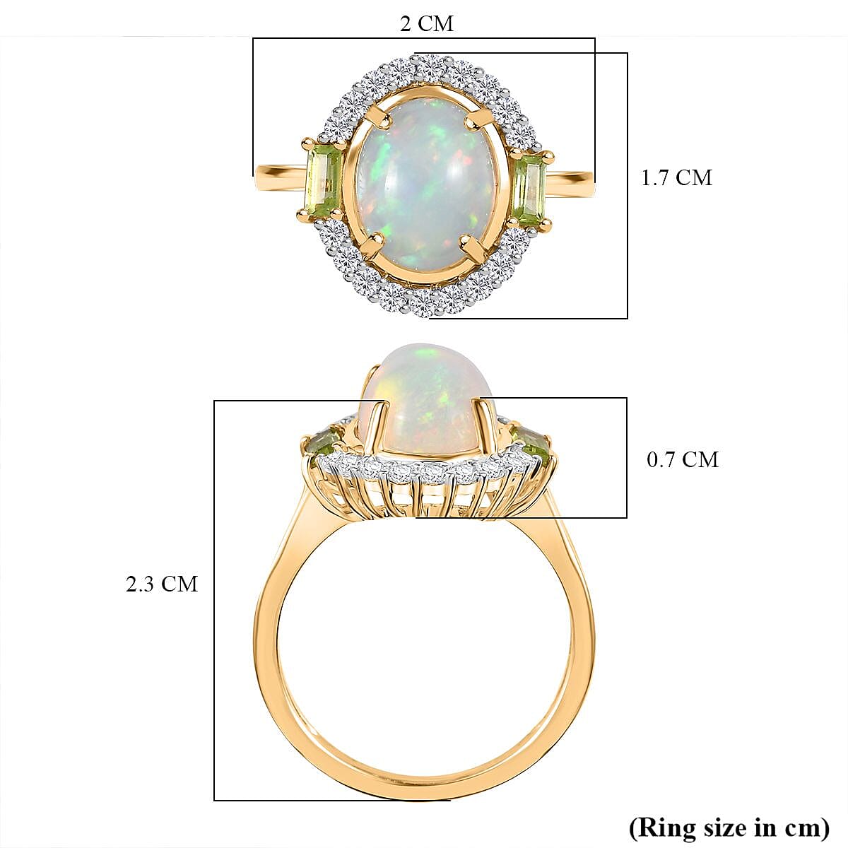 9K Yellow Gold Ethiopian Opal, Peridot &amp; Moissanite Halo Ring 2.42 Ct. 7985546 6