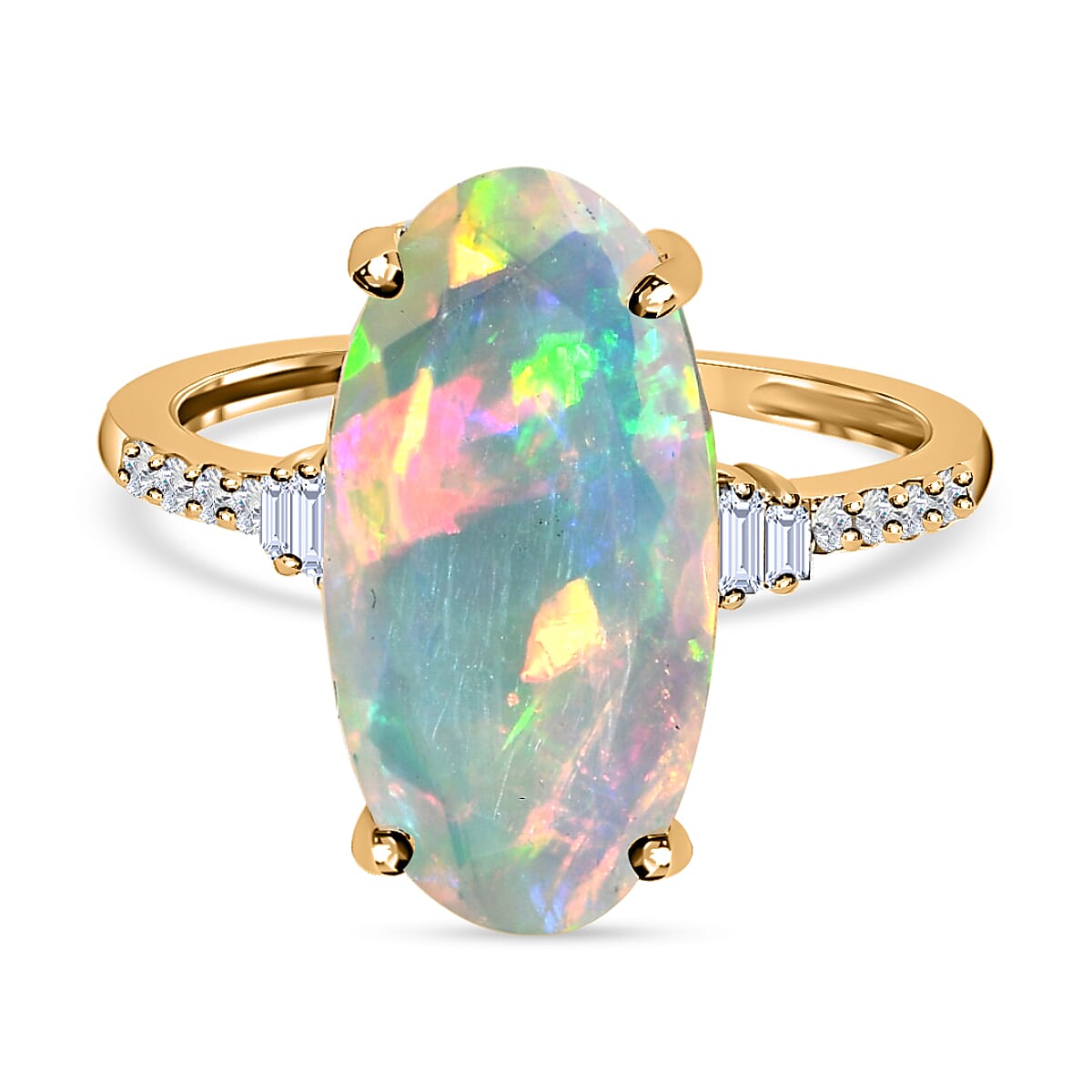 9K Yellow Gold Ethiopian Welo Opal and Diamond Ring 3.03 Ct 7535953 0