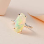 9K Yellow Gold Ethiopian Welo Opal and Diamond Ring 3.03 Ct