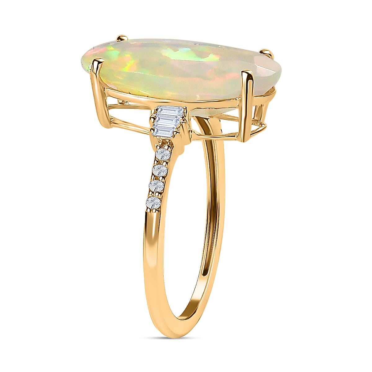 9K Yellow Gold Ethiopian Welo Opal and Diamond Ring 3.03 Ct 7535953 4