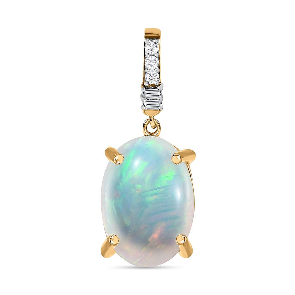 9K Yellow Gold Ethiopian Welo Opal & Diamond Pendant 3.93 Ct