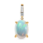 9K Yellow Gold Ethiopian Welo Opal & Diamond Pendant 3.93 Ct