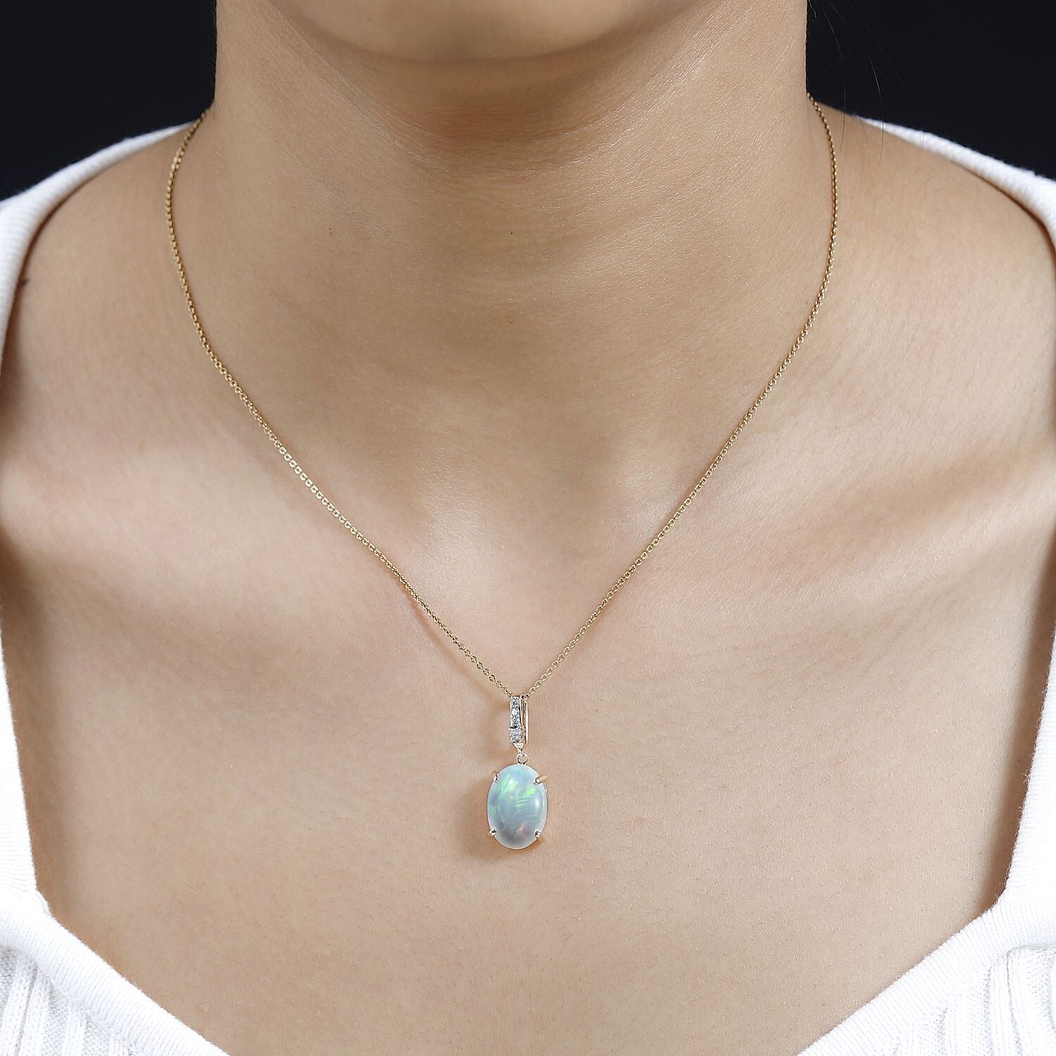 9K Yellow Gold AA Ethiopian Opal, White Diamond Pendant 3.93 ct,  Gold Wt. 0.79 Gms  3.931  Ct. 7633023 1