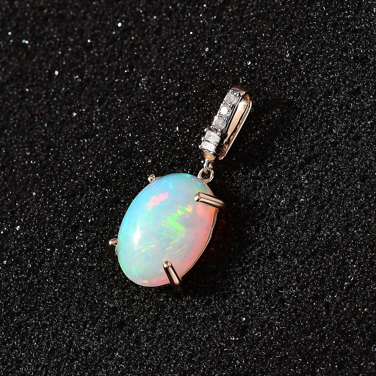 9K Yellow Gold AA Ethiopian Opal, White Diamond Pendant 3.93 ct,  Gold Wt. 0.79 Gms  3.931  Ct. 7633023 3