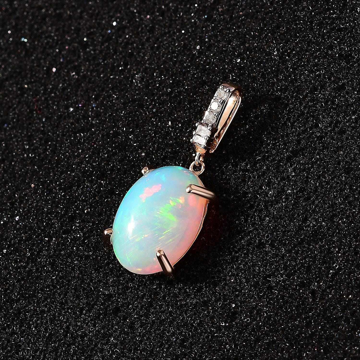9K Yellow Gold AA Ethiopian Opal, White Diamond Pendant 3.93 ct,  Gold Wt. 0.79 Gms  3.931  Ct. 7633023 3