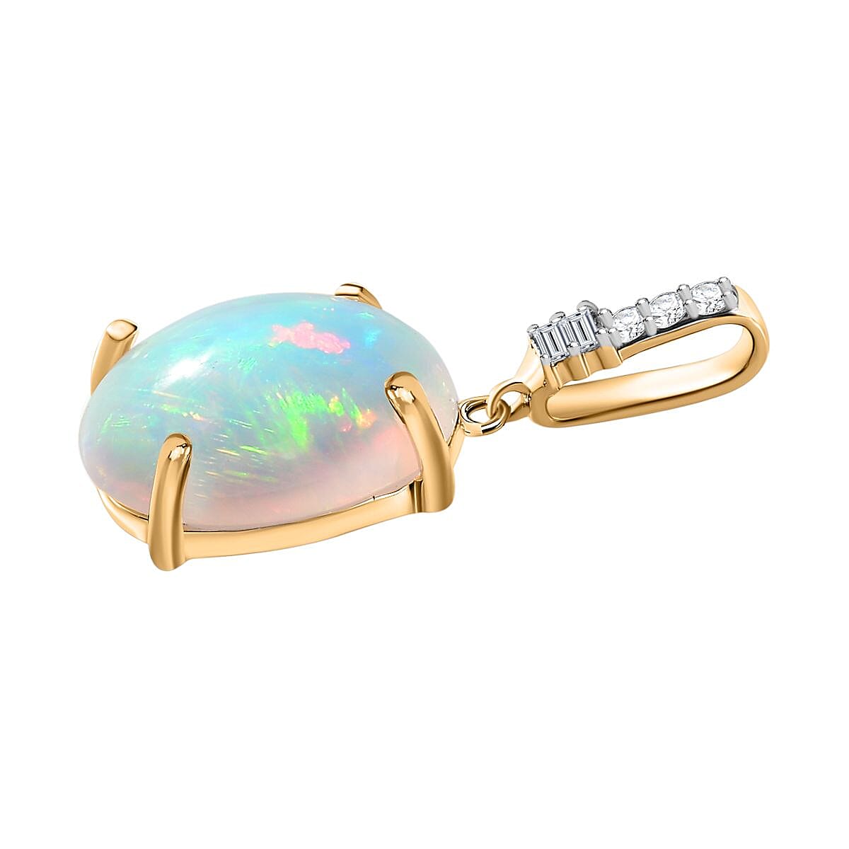 9K Yellow Gold AA Ethiopian Opal, White Diamond Pendant 3.93 ct,  Gold Wt. 0.79 Gms  3.931  Ct. 7633023 4