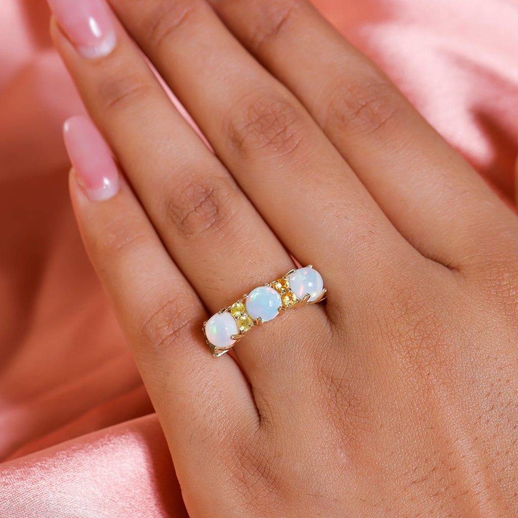 9K Yellow Gold Ethiopian Welo Opal and Multi Sapphire Ring 2.54 Ct.