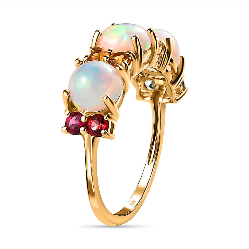 9K Yellow Gold Ethiopian Welo Opal and Multi Sapphire Ring 2.54 Ct.