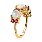 9K Yellow Gold Ethiopian Welo Opal and Multi Sapphire Ring 2.54 Ct.