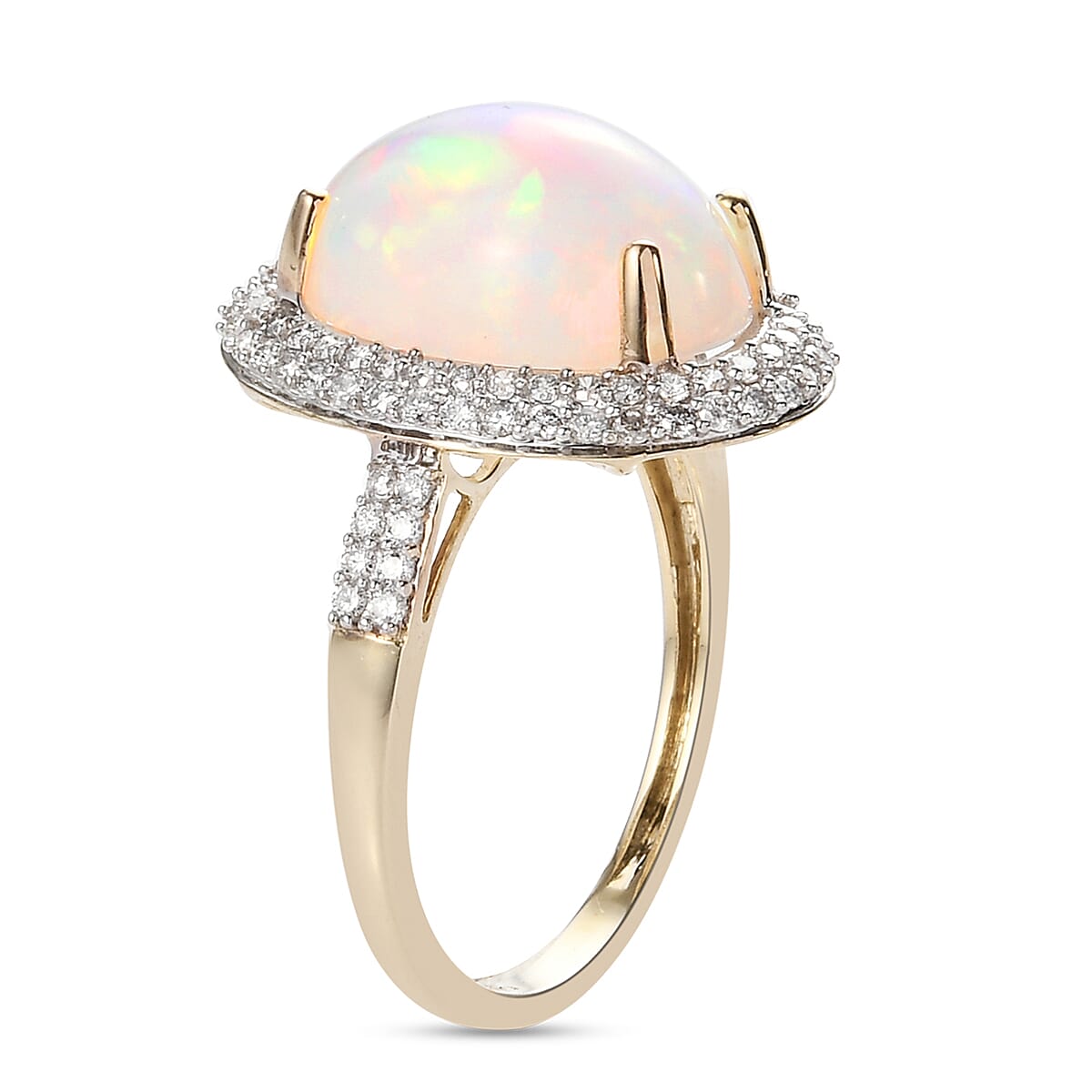 Ethiopian Welo Opal and Diamond Halo Ring in 9K Yellow Gold 7837670 6