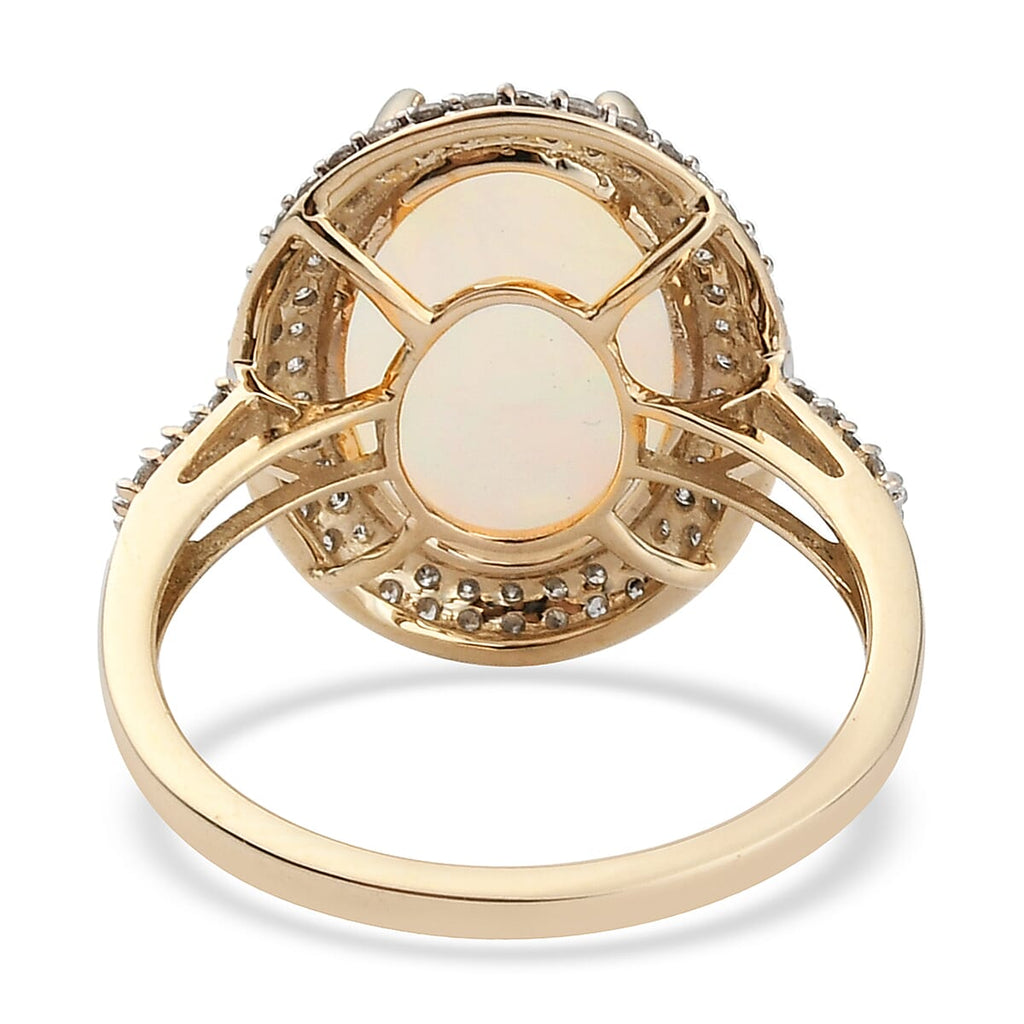 9K Yellow Gold Ethiopian Welo Opal and Diamond Halo Ring 4.38 Ct.