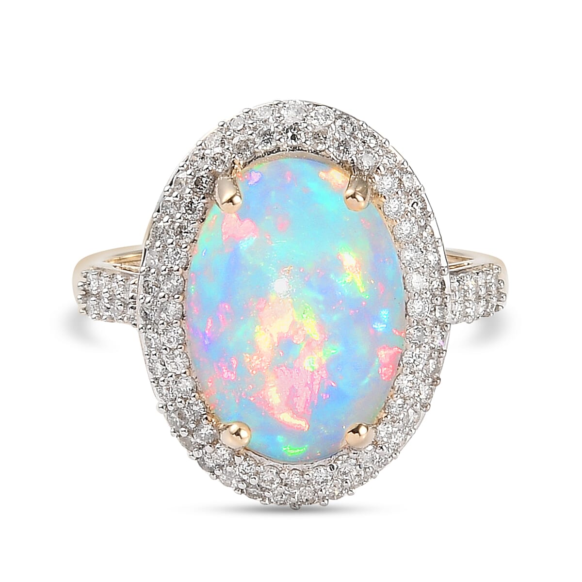 Ethiopian Welo Opal and Diamond Halo Ring in 9K Yellow Gold 7837670 1