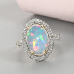 9K Yellow Gold Ethiopian Welo Opal and Diamond Halo Ring 4.38 Ct.