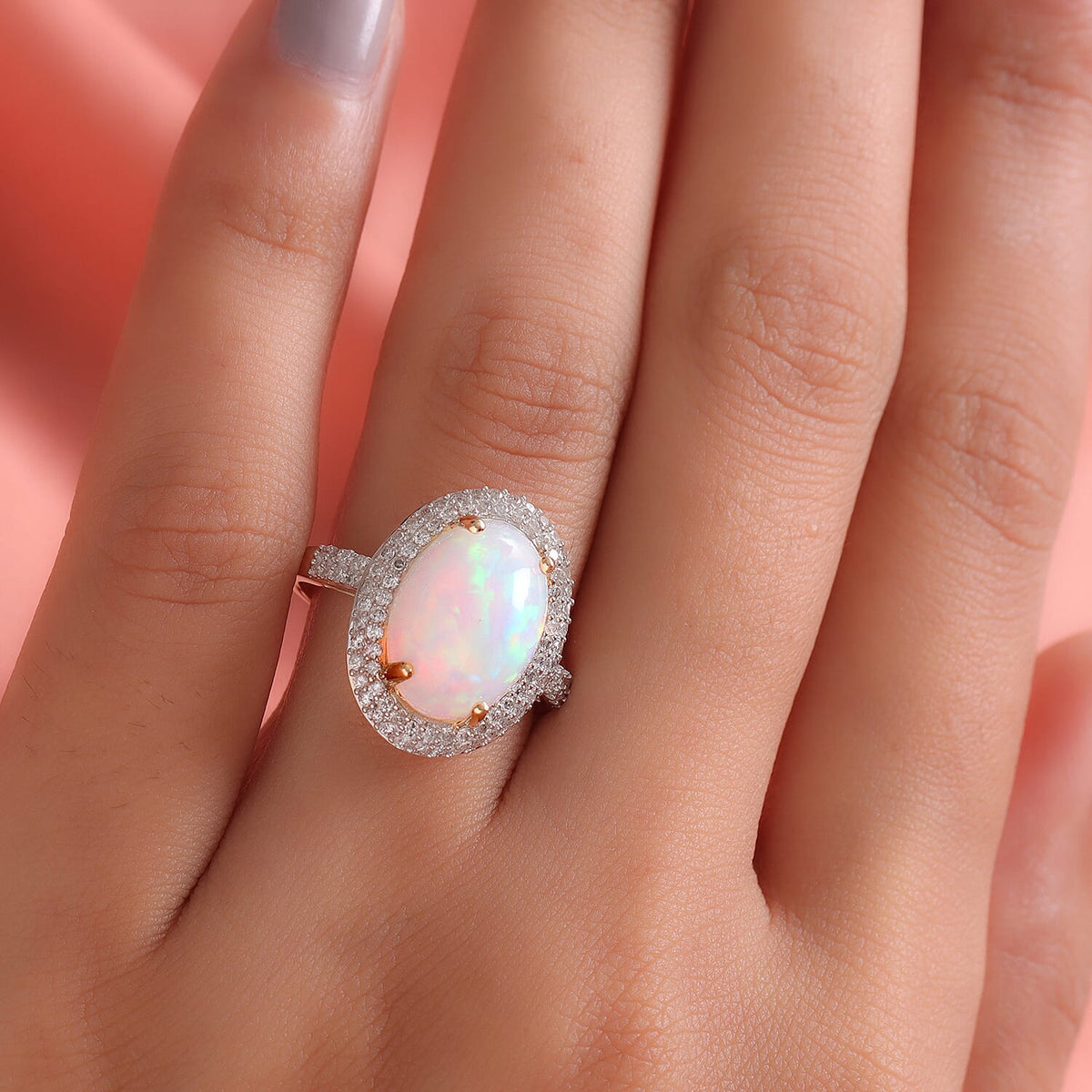 Ethiopian Welo Opal and Diamond Halo Ring in 9K Yellow Gold 7837670 5