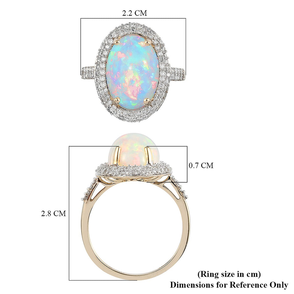 9K Yellow Gold Ethiopian Welo Opal and Diamond Halo Ring 4.38 Ct.