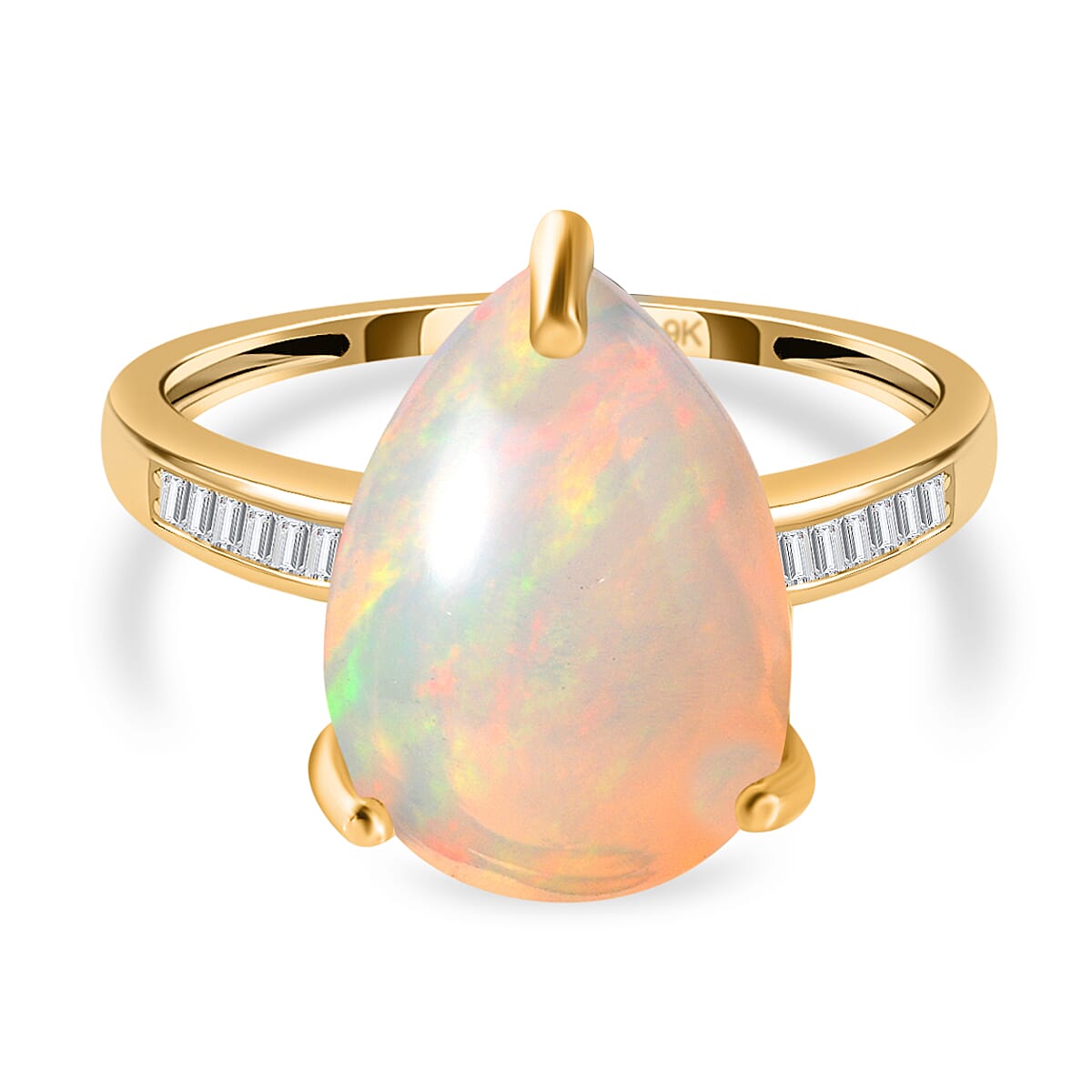 9K Yellow Gold AA Ethiopian Welo Opal and Diamond I3 GH Big Solitaire Ring 3.50 Ct 7139138 0