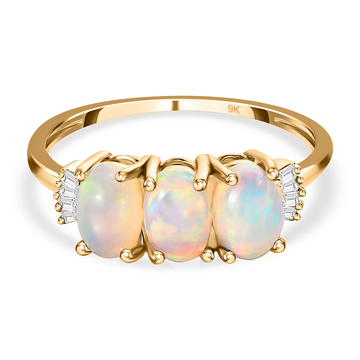 9K Yellow Gold AA Ethiopian Welo Opal and Diamond I3 GH Trilogy Ring 1.07 Ct 7018296 0