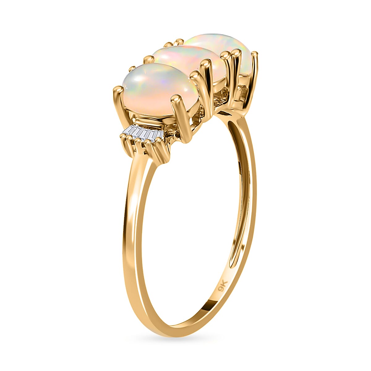 9K Yellow Gold AA Ethiopian Welo Opal and Diamond I3 GH Trilogy Ring 1.07 Ct 7018296 4