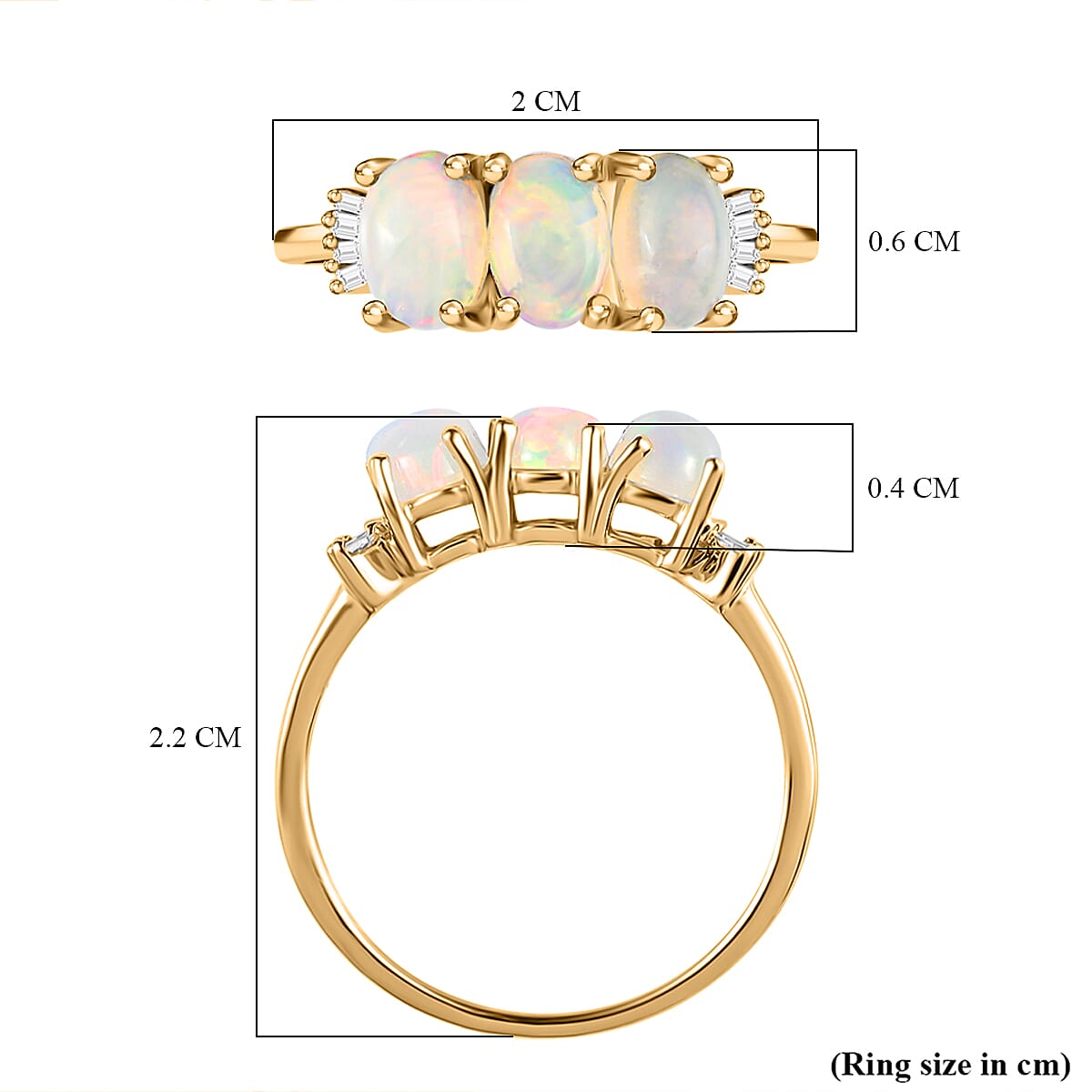 9K Yellow Gold AA Ethiopian Welo Opal and Diamond I3 GH Trilogy Ring 1.07 Ct 7018296 6