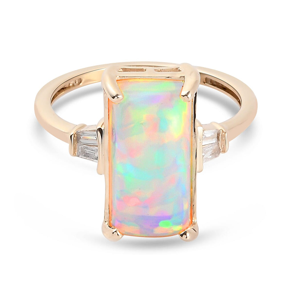 9K Yellow Gold AA Ethiopian Welo Opal and Diamond Ring 3.02 Ct.