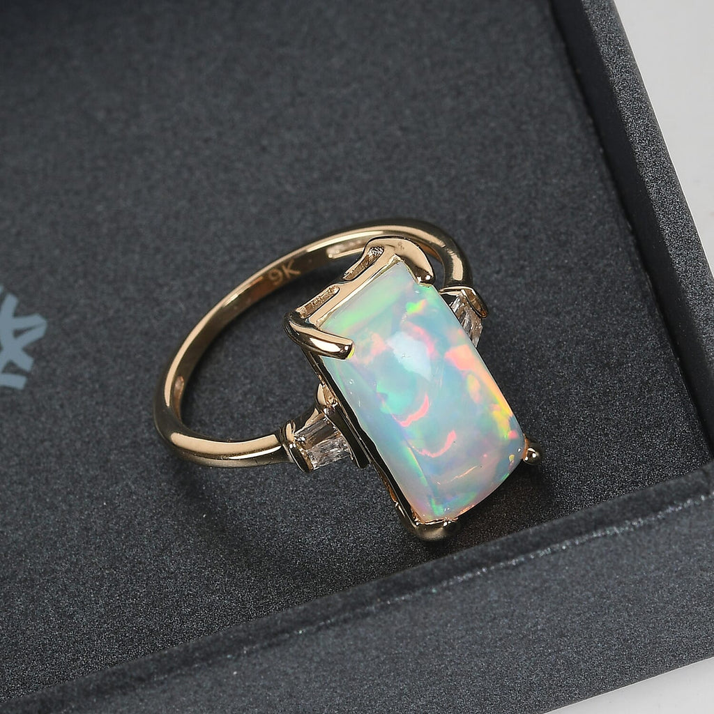 9K Yellow Gold AA Ethiopian Welo Opal and Diamond Ring 3.02 Ct.