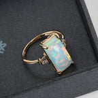 9K Yellow Gold AA Ethiopian Welo Opal and Diamond Ring 3.02 Ct.