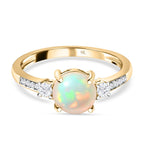 9K Yellow Gold Ethiopian Welo Opal and Moissanite Ring 1.13 Ct